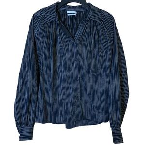 CO Navy Pinstripe Button-Front Blouse